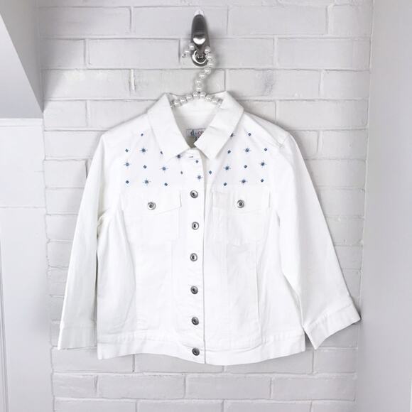 Denim & Company White Denim Jacket w Embroidered Detailing Size XS - Picture 1 of 7